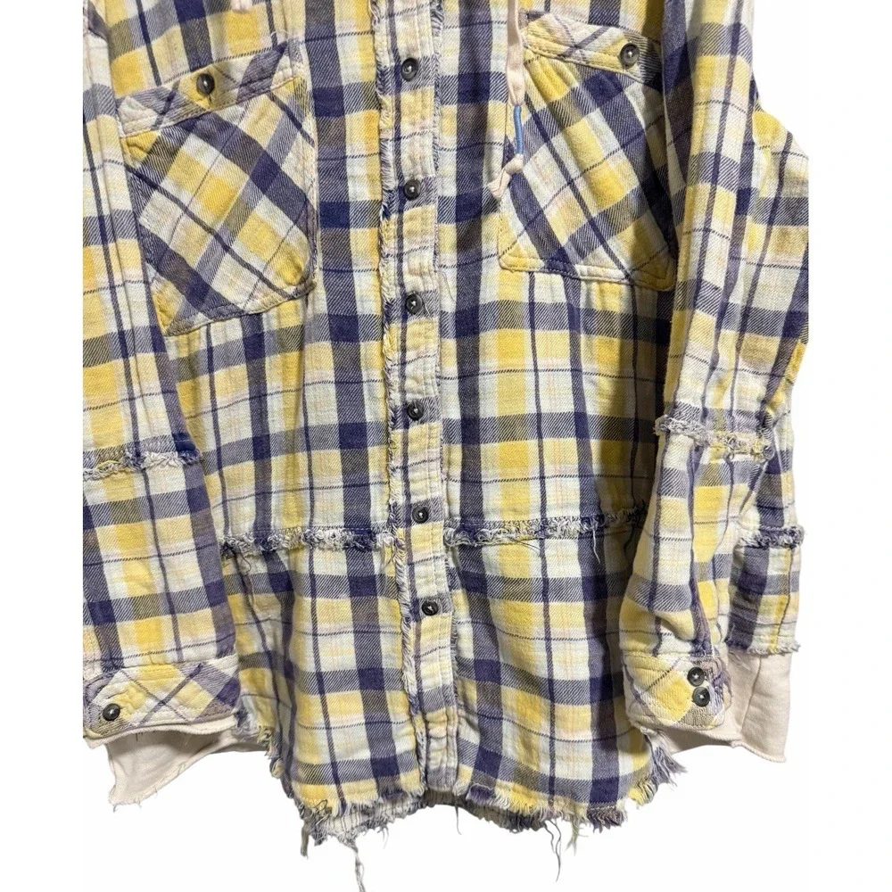 Free People We The Free Calico Basin Plaid Hooded Buttondown Jacket Size X-Large